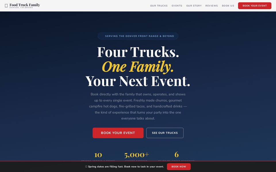 Home page of the Food Truck Family website on a desktop screen
