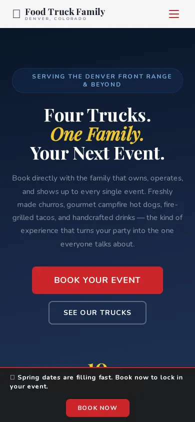 Home page of the Food Truck Family website on a phone