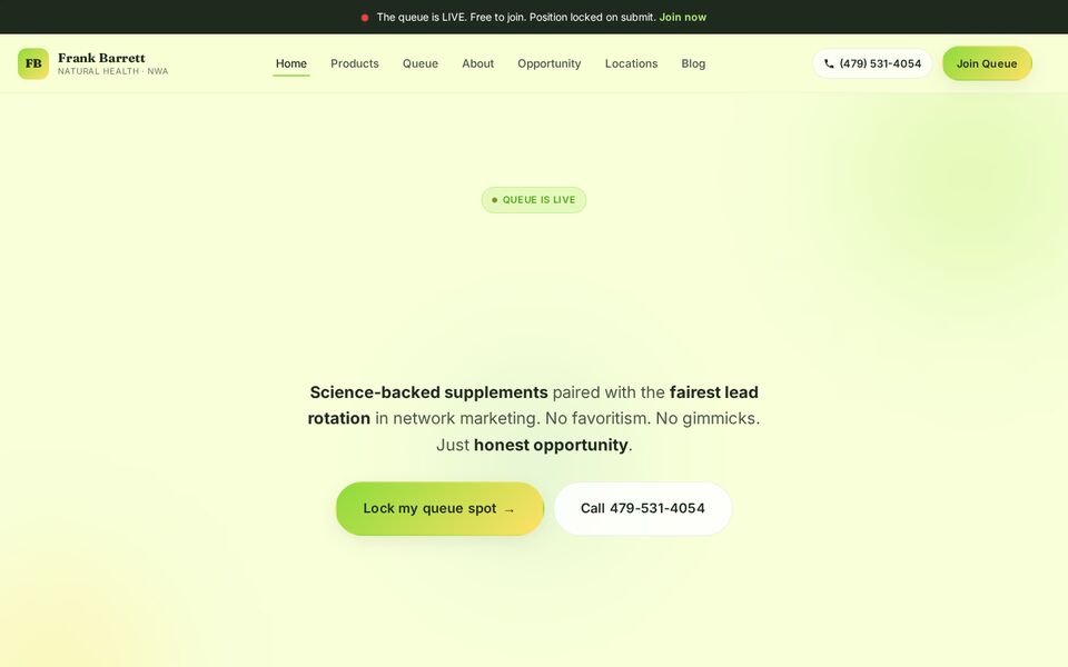 Home page of the Frank Barrett website on a desktop screen