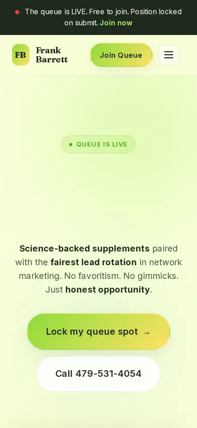 Home page of the Frank Barrett website on a phone