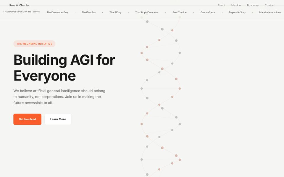 Home page of the Free AI Charity website on a desktop screen
