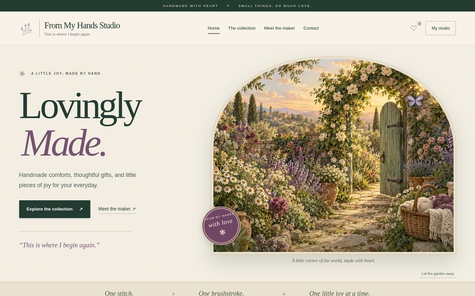 Home page of the From My Hands Studio website on a desktop screen