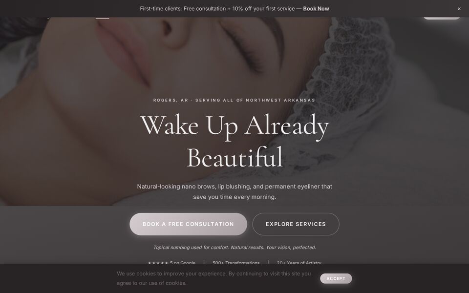 Home page of the Glow Beauty by Jennifer website on a desktop screen