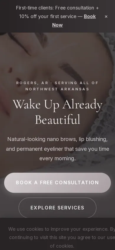 Home page of the Glow Beauty by Jennifer website on a phone