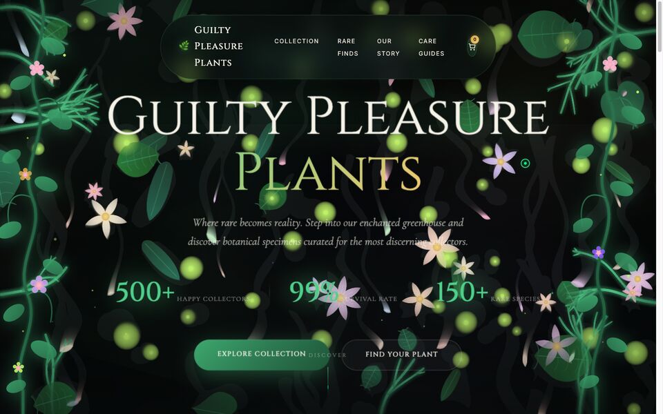 Home page of the Guilty Pleasure Plants website on a desktop screen
