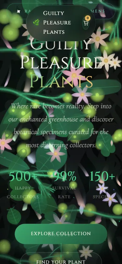 Home page of the Guilty Pleasure Plants website on a phone