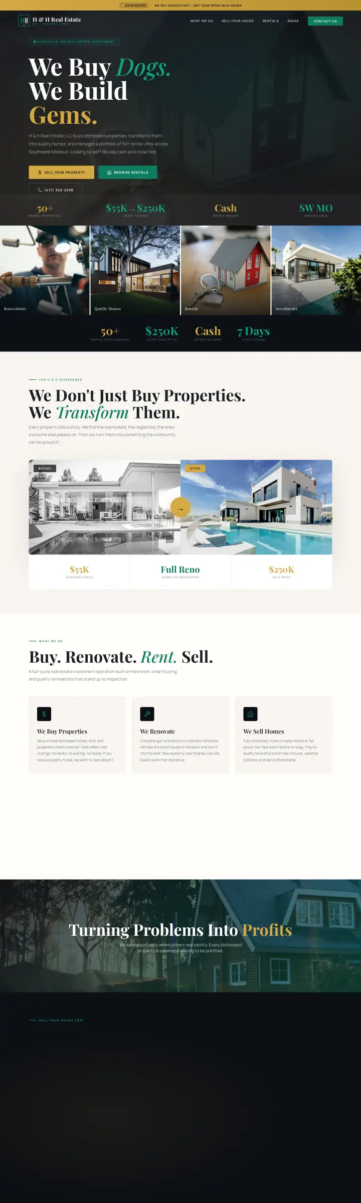Home page of the H & H Real Estate LLC website shown as one full page from top to bottom