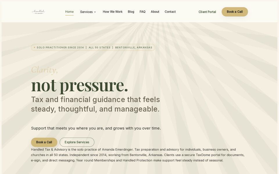 Home page of the Handled Tax & Advisory website on a desktop screen