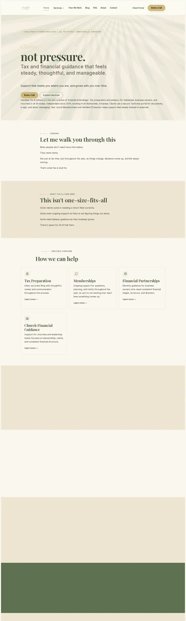 Home page of the Handled Tax & Advisory website shown as one full page from top to bottom