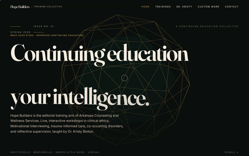 Home page of the Hope Builders Training Collective website on a desktop screen