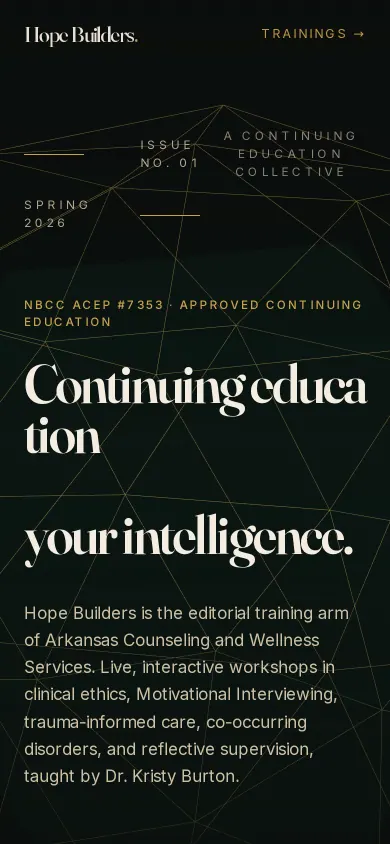 Home page of the Hope Builders Training Collective website on a phone
