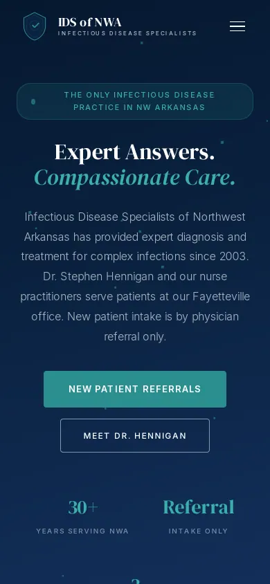 Home page of the Infectious Disease Specialists of NWA website on a phone