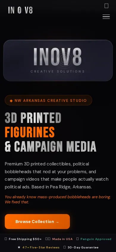 Home page of the INOV8 Creative Solutions website on a phone