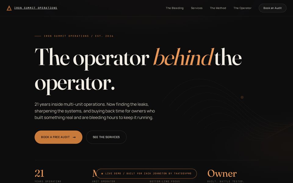 Home page of the Iron Summit Operations website on a desktop screen