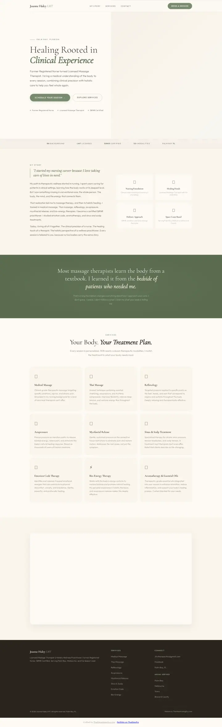 Home page of the Joanne Haley LMT website shown as one full page from top to bottom
