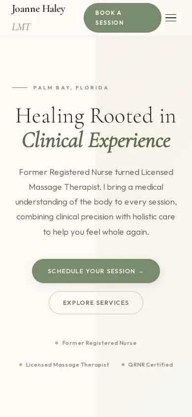 Home page of the Joanne Haley LMT website on a phone