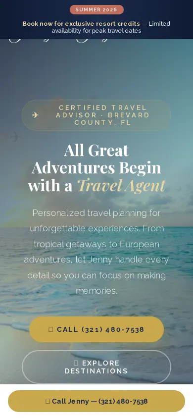 Home page of the Journeys with Jenny B website on a phone