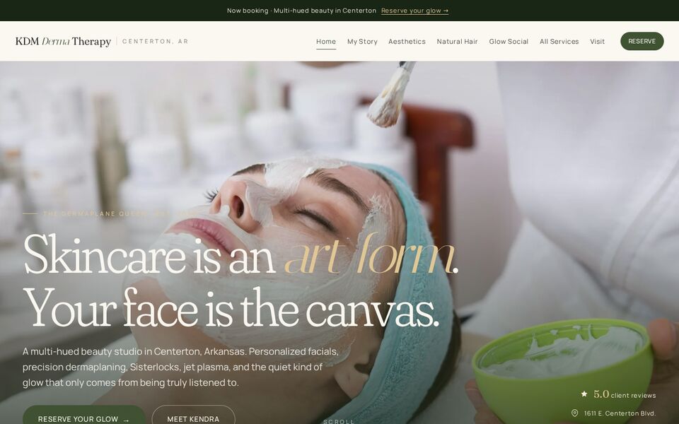 Home page of the KDM Derma Therapy website on a desktop screen