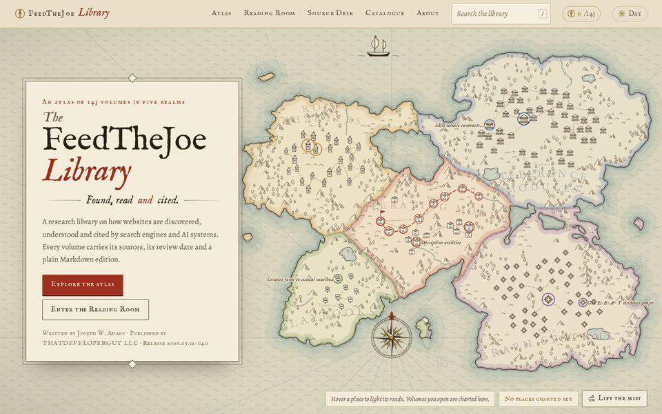 Home page of the FeedTheJoe Library website on a desktop screen