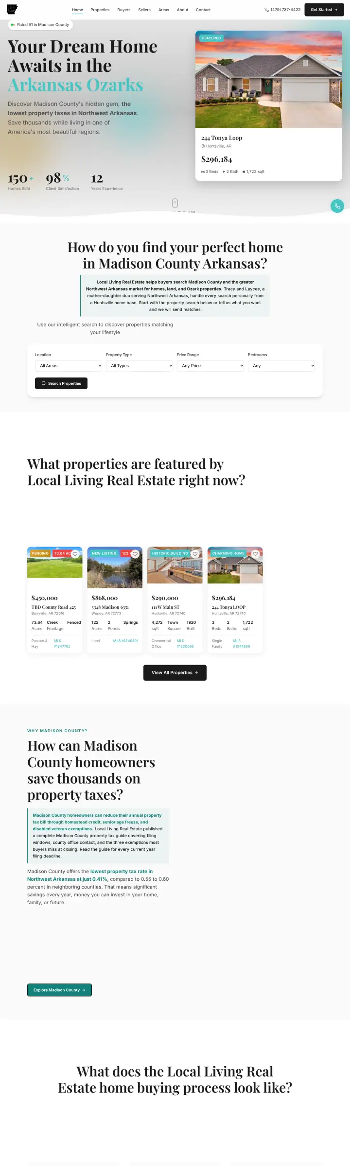 Home page of the Local Living Real Estate website shown as one full page from top to bottom