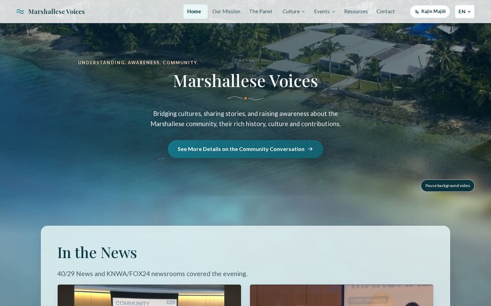 Home page of the Marshallese Voices website on a desktop screen