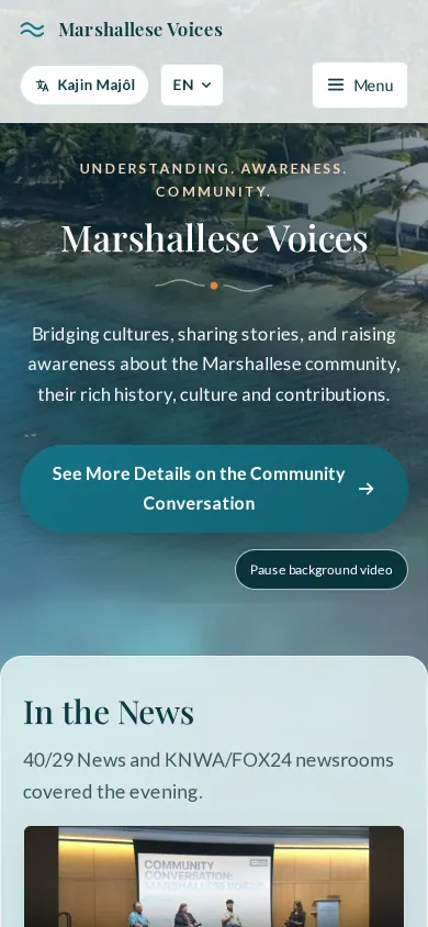 Home page of the Marshallese Voices website on a phone