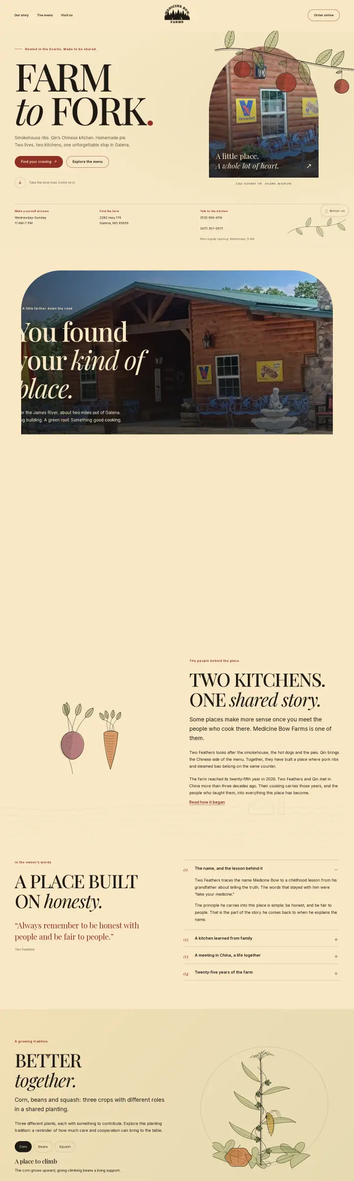 Home page of the Medicine Bow Farms website shown as one full page from top to bottom