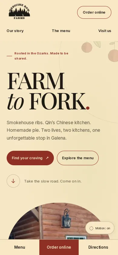 Home page of the Medicine Bow Farms website on a phone
