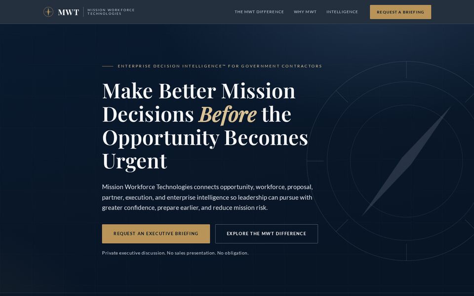 Home page of the Mission Workforce Technologies website on a desktop screen