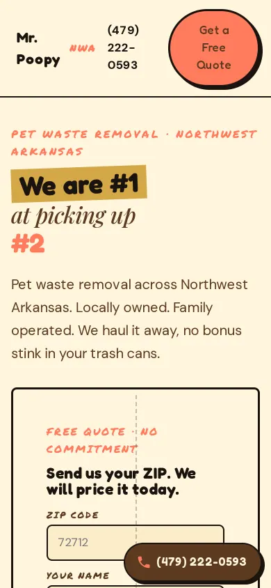 Home page of the Mr. Poopy NWA website on a phone