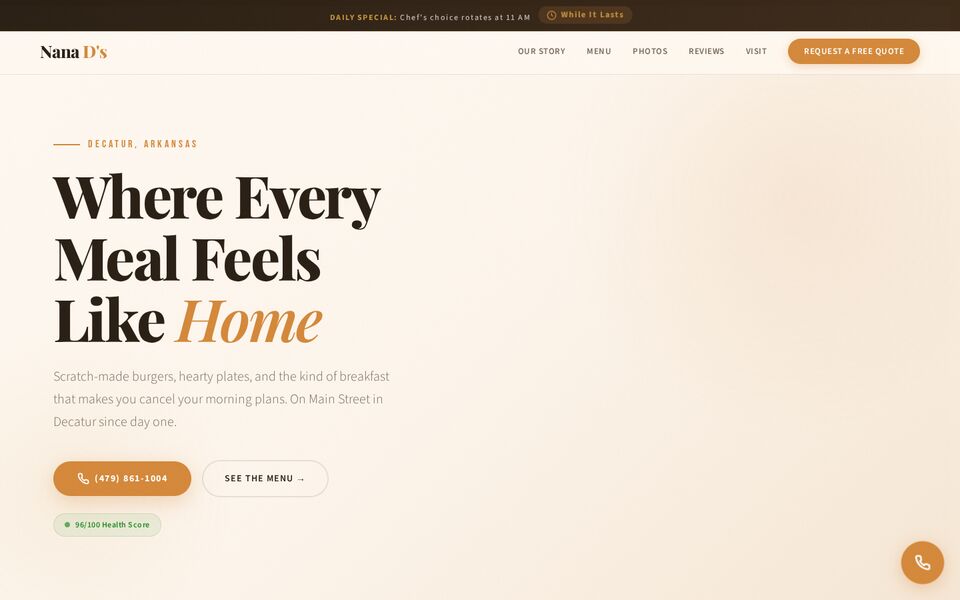 Home page of the Nana D's website on a desktop screen