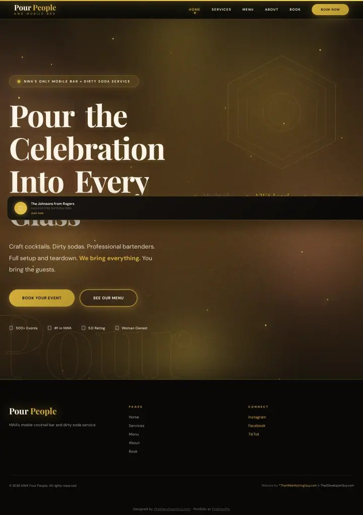Home page of the NWA Pour People website shown as one full page from top to bottom