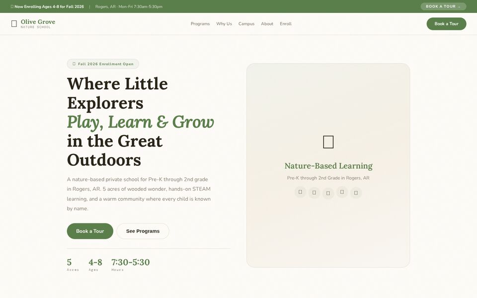Home page of the Olive Grove website on a desktop screen