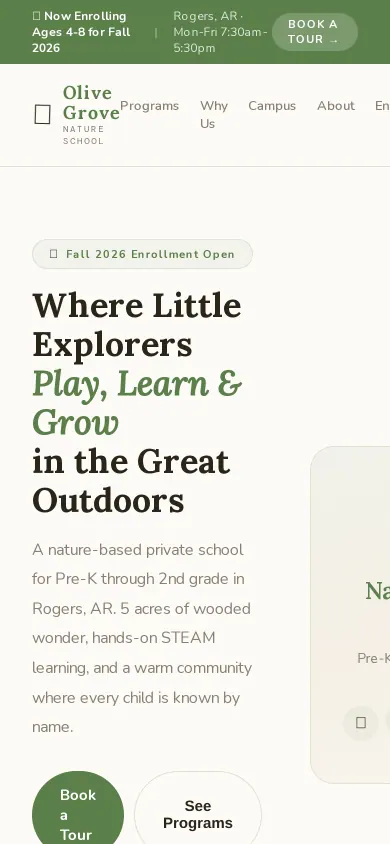 Home page of the Olive Grove website on a phone