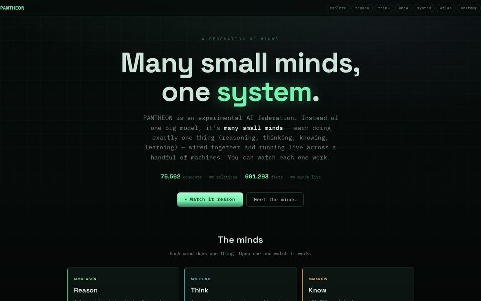 Home page of the PANTHEON website on a desktop screen