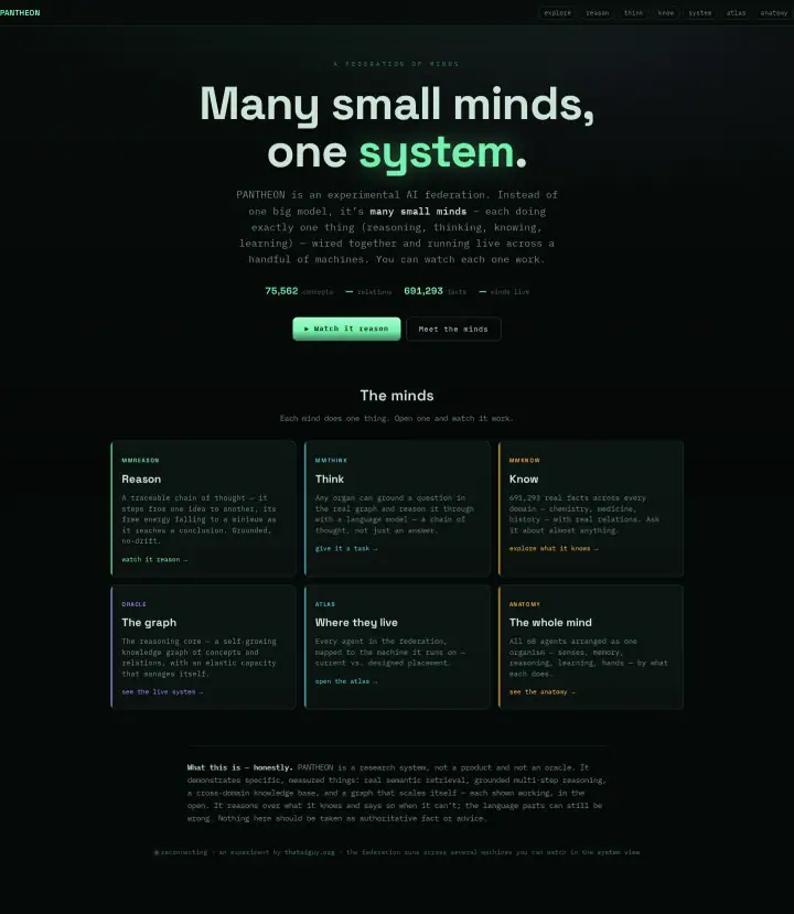 Home page of the PANTHEON website shown as one full page from top to bottom