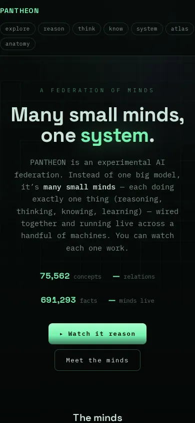 Home page of the PANTHEON website on a phone