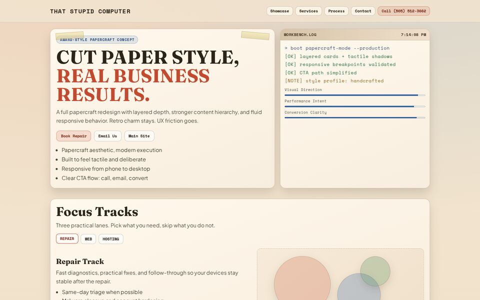 Home page of the Cut paper study website on a desktop screen