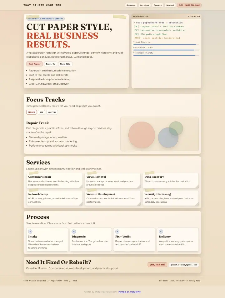 Home page of the Cut paper study website shown as one full page from top to bottom