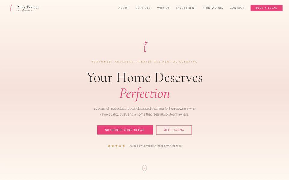 Home page of the Perry Perfect Cleaning website on a desktop screen
