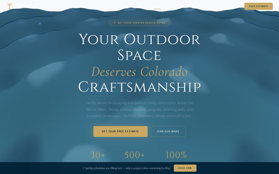 Home page of the Poseidon Landscaping website on a desktop screen