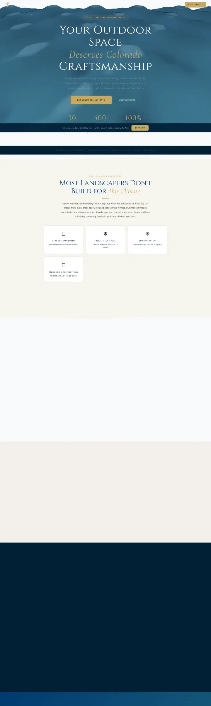Home page of the Poseidon Landscaping website shown as one full page from top to bottom