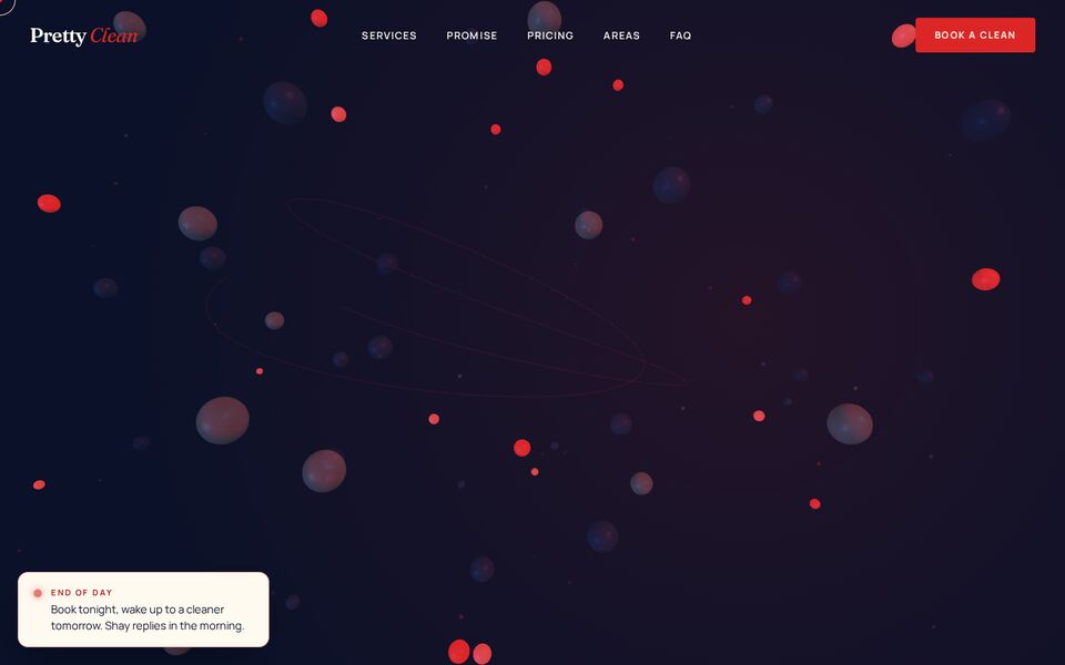 Home page of the Pretty Clean website on a desktop screen