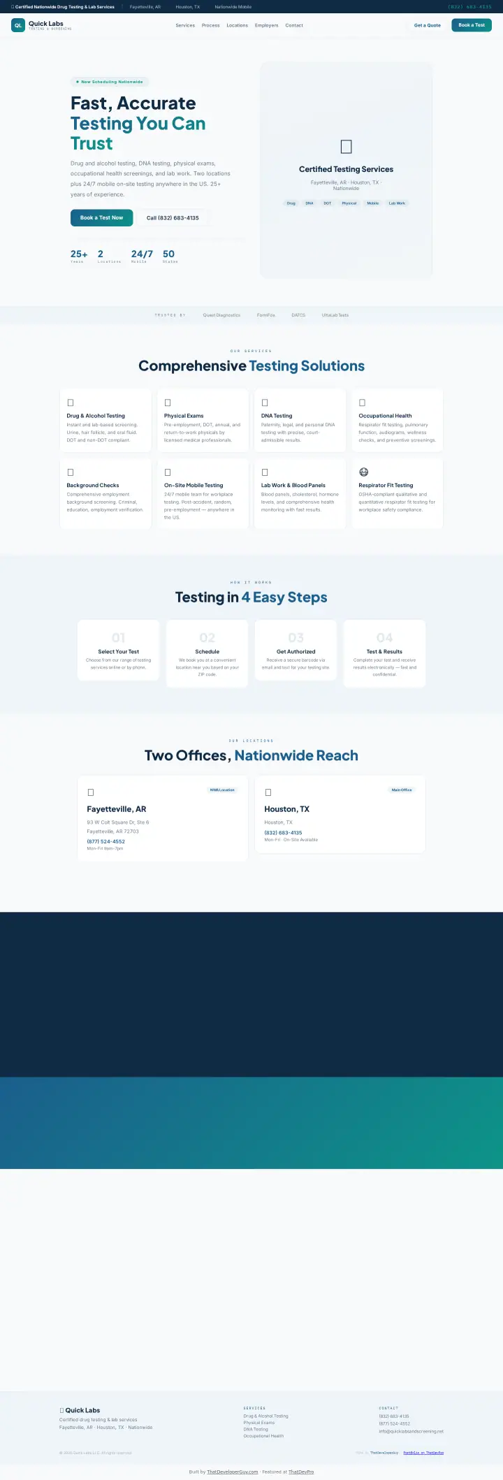 Home page of the QuickLabs website shown as one full page from top to bottom