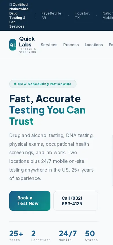 Home page of the QuickLabs website on a phone