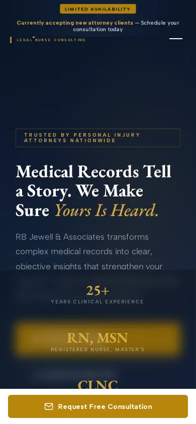 Home page of the RB Jewell & Associates website on a phone
