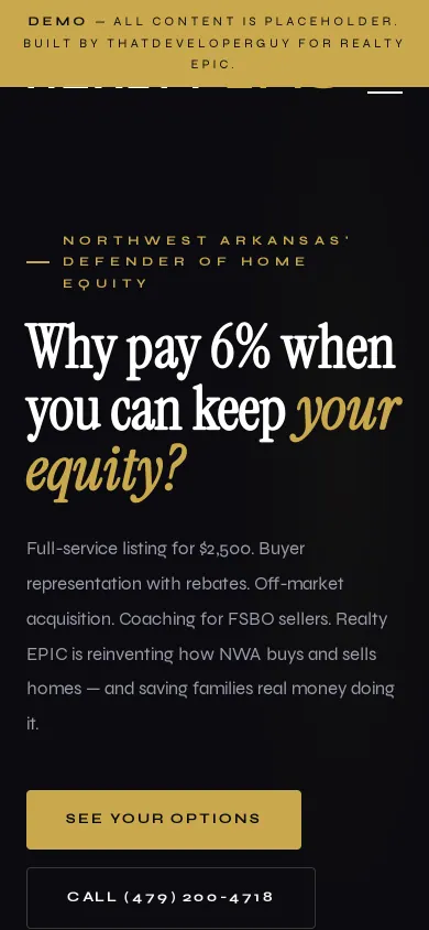 Home page of the Realty EPIC website on a phone