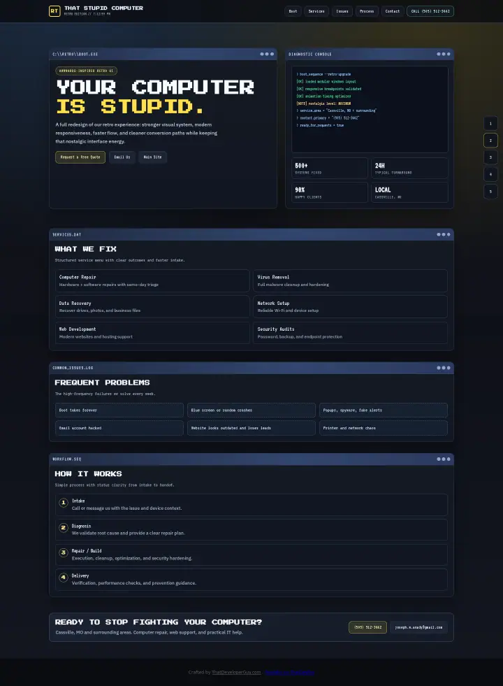 Home page of the Windows 95 study website shown as one full page from top to bottom