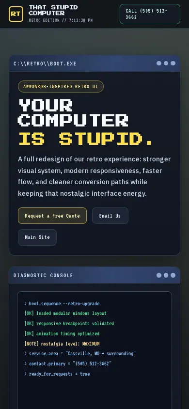 Home page of the Windows 95 study website on a phone