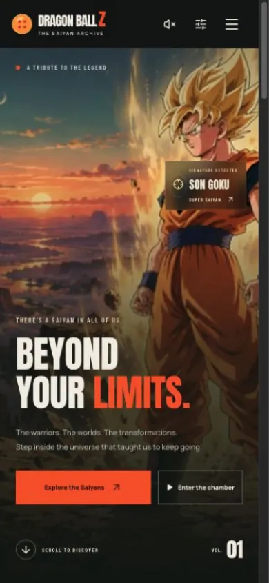 Home page of the Saiyan Archive website on a phone